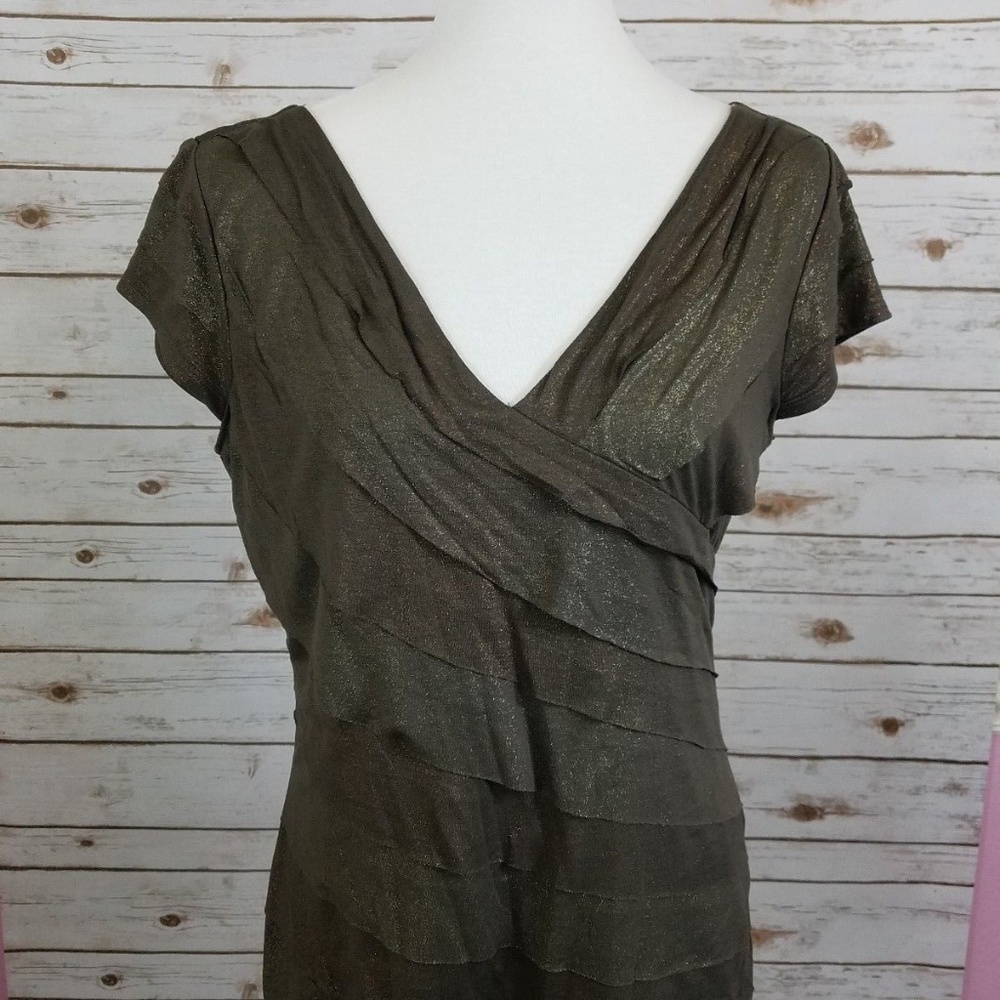 Worthington Women's Brown Layered Glitter Top Cute